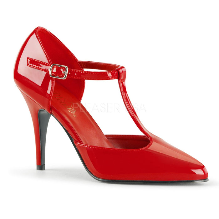 T-strap Pump Shoes with 4-inch Spike Heels Red or Black VANITY-415
