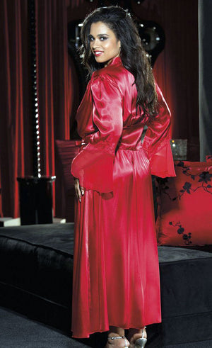 back of plus size silky red Hollywood long robe x20559
