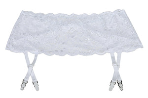 white wide stretch lace garter belt with hook back 20146 with no stockings