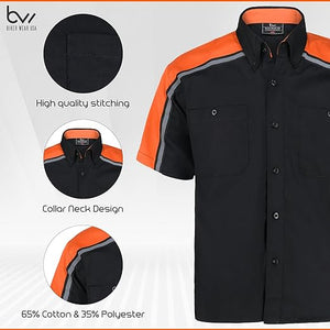 button collar black and orange mechanic work shirts WSM-BKOR