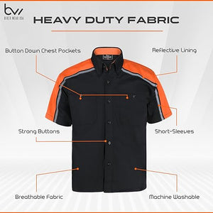 safety reflective stripes of black and orange mechanic work shirts WSM-BKOR