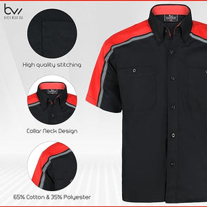 button collar black and red mechanic work shirts WSM-BKRD