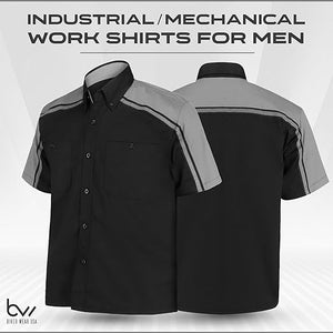 front and back of black and grey mechanic work shirt WSM-BKGY