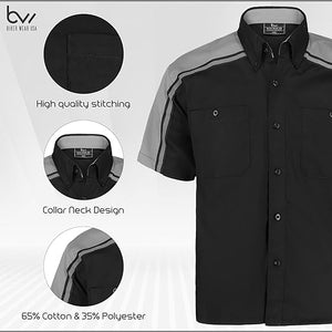 button collar black and grey mechanic work shirts WSM-BKGY