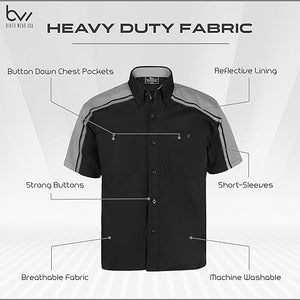 safety reflective stripes of black and grey mechanic work shirts WSM-BKGY