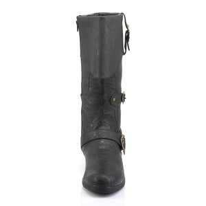 front of black distressed cuffed men's knee boot with buckles CARRIBEAN-299