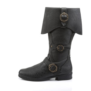 side view of black distressed cuffed men's knee boot with buckles CARRIBEAN-299