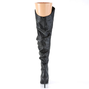 back view of black thigh high slouch boot with 4-inch spike heel Classique-3011