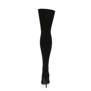 back of black Nylon fabric thigh high boot with 5-inch spike stiletto heel COURTLY-3005