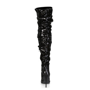 back of black sequin thigh high boots COURTLY-3011