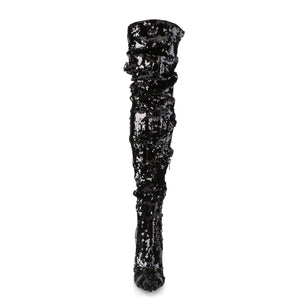 front of black sequin thigh high boots COURTLY-3011