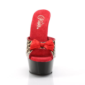 leopard high heel slide shoe with 1.75" platform, red bow and peep toe Delight-601-6