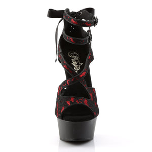 peep toe red black high heel sandals with 1.75" platform and criss cross double ankle strap Delight-612LC