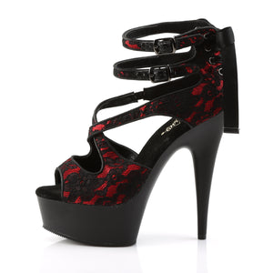 double ankle strap red black 6" stiletto heel sandals., 1.75" platform and criss cross straps, lace-up back Delight-612LC