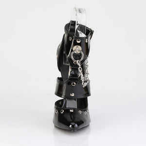 front view of T-strap sandal fetish high heel shoes with studs and chains DOMINA-118