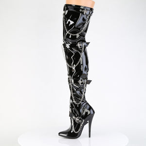 thigh high fetish boot with buckles and hanging chains and 6-inch stiletto heel Domina-3027