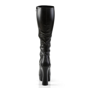 back of black faux leather platform knee boots with 5-inch chunky heel ELECTRA-2023
