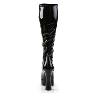 back of black patent platform knee boots with 5-inch chunky heel ELECTRA-2023