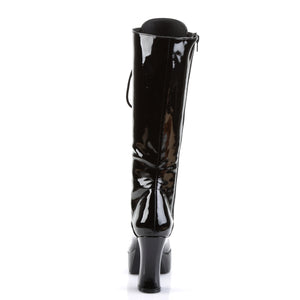 back of black patent lace-up knee boots with 4-inch chunky heels Exotica-2020