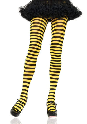 yellow and black horizontal striped opaque tights for bee costume 7100