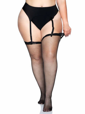 black plus size fishnet thigh high stockings no shoes 9027q