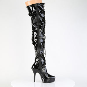 full inner side zipper on black fetish thigh high boots with chains with 5-inch spike heel INDULGE-3026