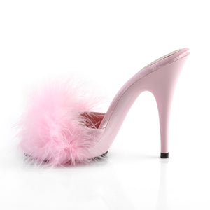 side of baby pink Marabou feather slide sandal with 5-inch, high heel platform slippers Poise-501F
