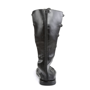 back view of black Roman gladiator sandal with flat heel, historical costume shoes Roman-15