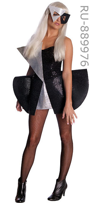 black sequin and silver 2-pc. Lady Gaga costume sparkling angular dress and mask 889976