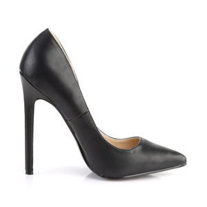 side view of black fauz leather pointed toe pump with 5-inch spike heels and no platform Sexy-20