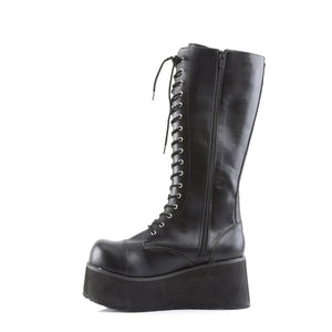 full inner side zipper of 3-inch platform goth punk lace-up black knee boot Trashville-502