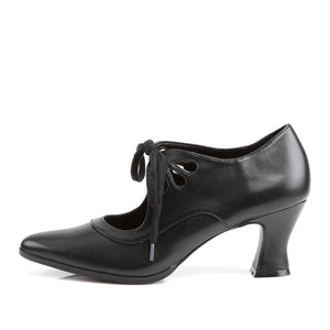 side view of black faux leather lace-up modern Victorian shoes with 2.75-inch heels Victorian-03