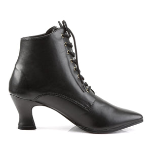 side view of black faux leather lace-up ankle boots with 2.75-inch heels Victorian-35