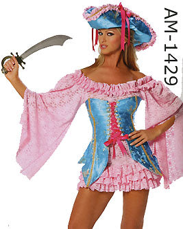 close up of Buccaneer Fantasy 5-pc. pink and blue pirate costume 1429