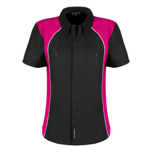 women’s mechanic work shirt in black and fuchsia pink MWS-W-FU