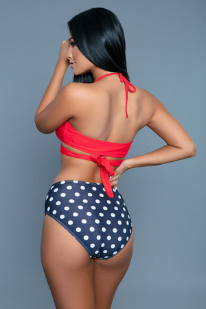 red, white and blue modest swimsuit high-waisted bikini with full back 2280
