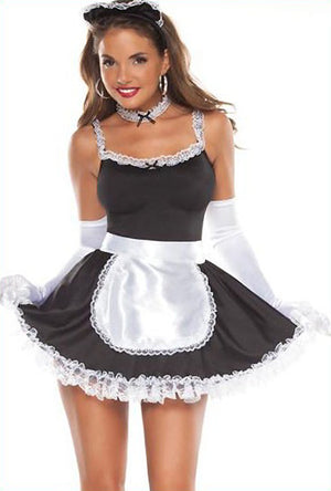 close up of sexy black and white French maid 4-piece costume M458