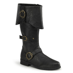 black distressed cuffed men's knee boot with buckles CARRIBEAN-299