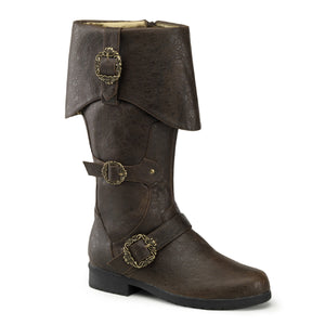 brown distressed cuffed men's knee boot with buckles CARRIBEAN-299