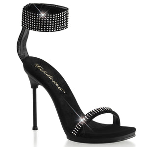 black faux leather and Rhinestone sandal high heel shoes, 4-inch stiletto heel and mini-platform Chic-40