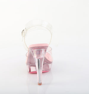 back view of clear pink high heel sandal shoes 5-inch heels COCKTAIL-508-PK