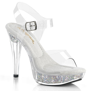 ankle strap clear sandal shoe with 5 inch spike heel, rhinestones 1-inch platform Cocktail-508RSI