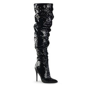 black sequin thigh high boots COURTLY-3011