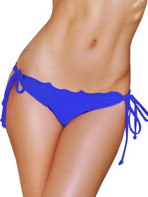 blue scalloped tie side scrunch bikini bottom STS