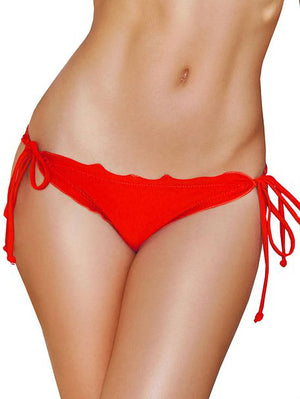 red scalloped tie side scrunch bikini bottom STS