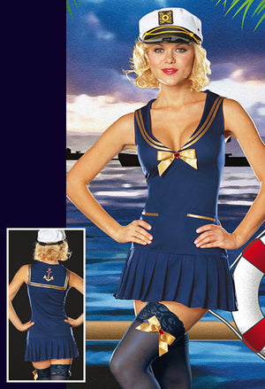 Sea Side Pin-Up sailor girl costume includes dress, stocking, hat 4435