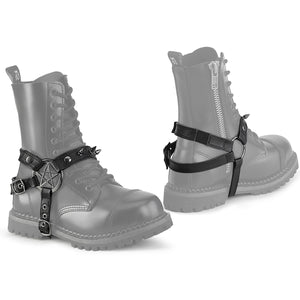 pair of black faux leather boot harnesses, featuring spike studs and pentagram center DA-510