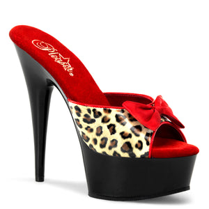 leopard high heel slide shoe with platform, red bow and peep toe Delight-601-6