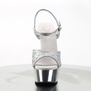 front of silver platform ankle strap glitter high heel sandal shoe DELIGHT-609G