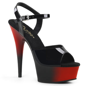 high heel sandals with 6" heel and a 1 3/4" platform in Black-Red two tone. Delight-609br
